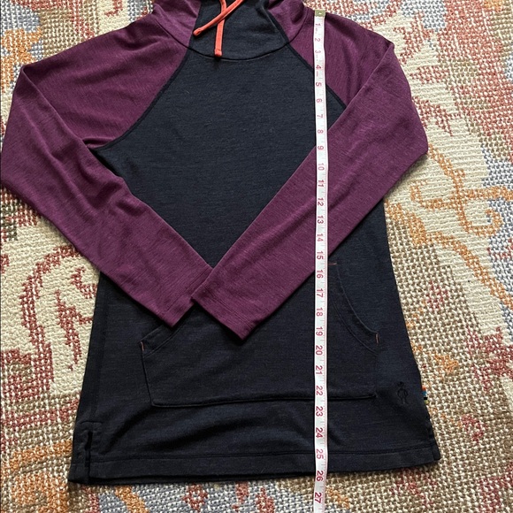 Smartwool Women’s Merino Wool Grey/Purple Pullover Hoodie Size XS - Picture 2 of 7